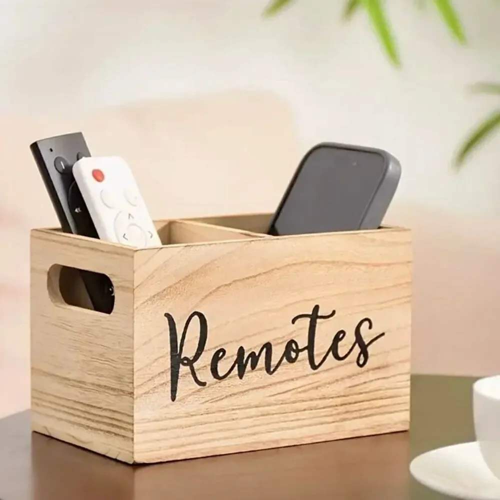 NWT Farmhouse Black Wood Remotes Graphic 2 Slots Minimalist Holder Organizer